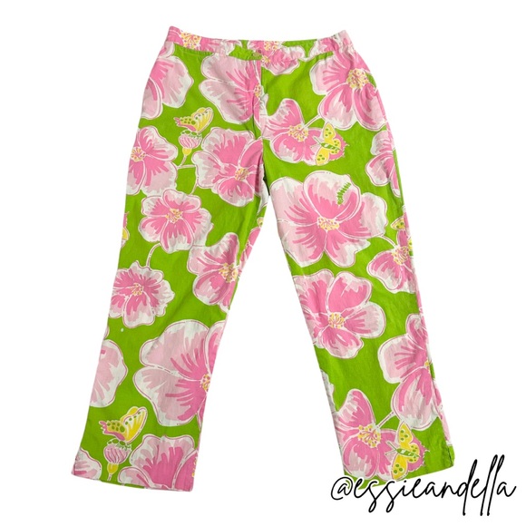 Lilly Pulitzer Pants - Vintage Lilly Pulitzer Green Hibiscus Straight Leg Pants size 6